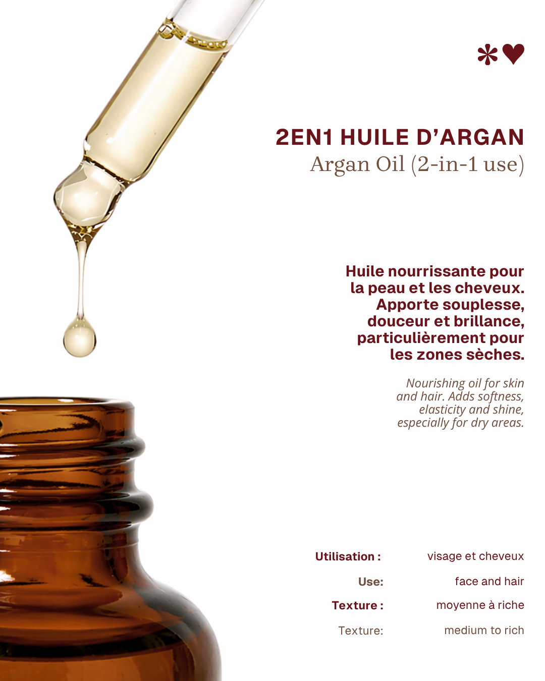 Argan Oil – Nourishes & illuminates dry skin and dull hair
