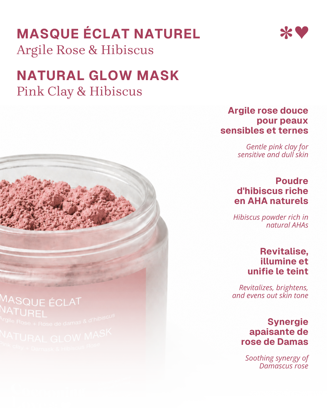Pink Clay, Rose & Hibiscus Facial Mask – Radiance, Softness & Comfort