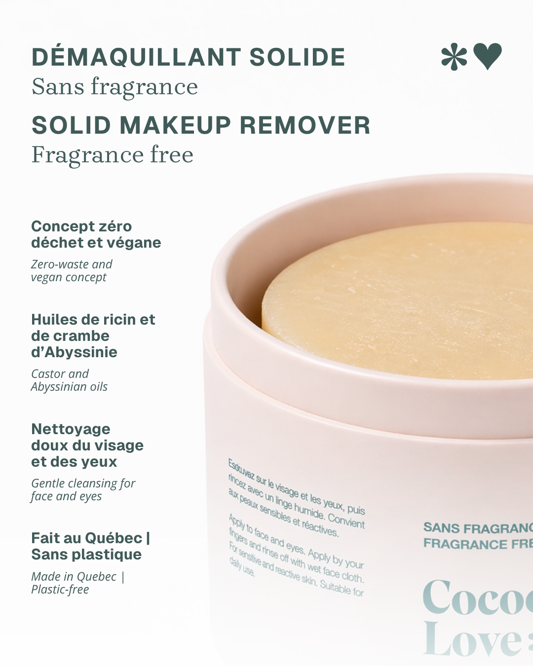 Solid natural make-up remover – Tiare Flower